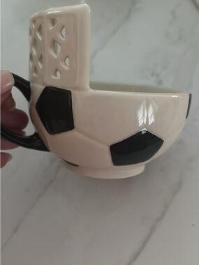 Cool Cream & Black Soccer Ball Ceramic Mug with Handle